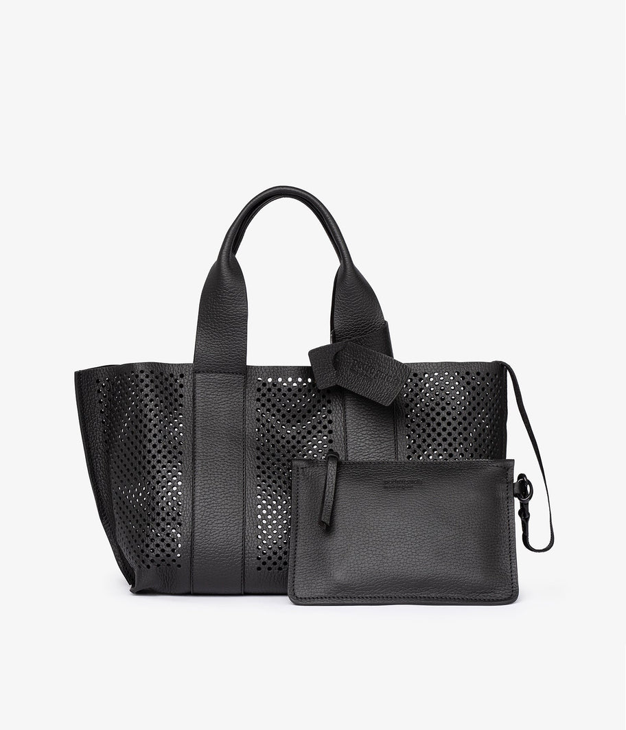 black leather bag perfed tote pedro garcia