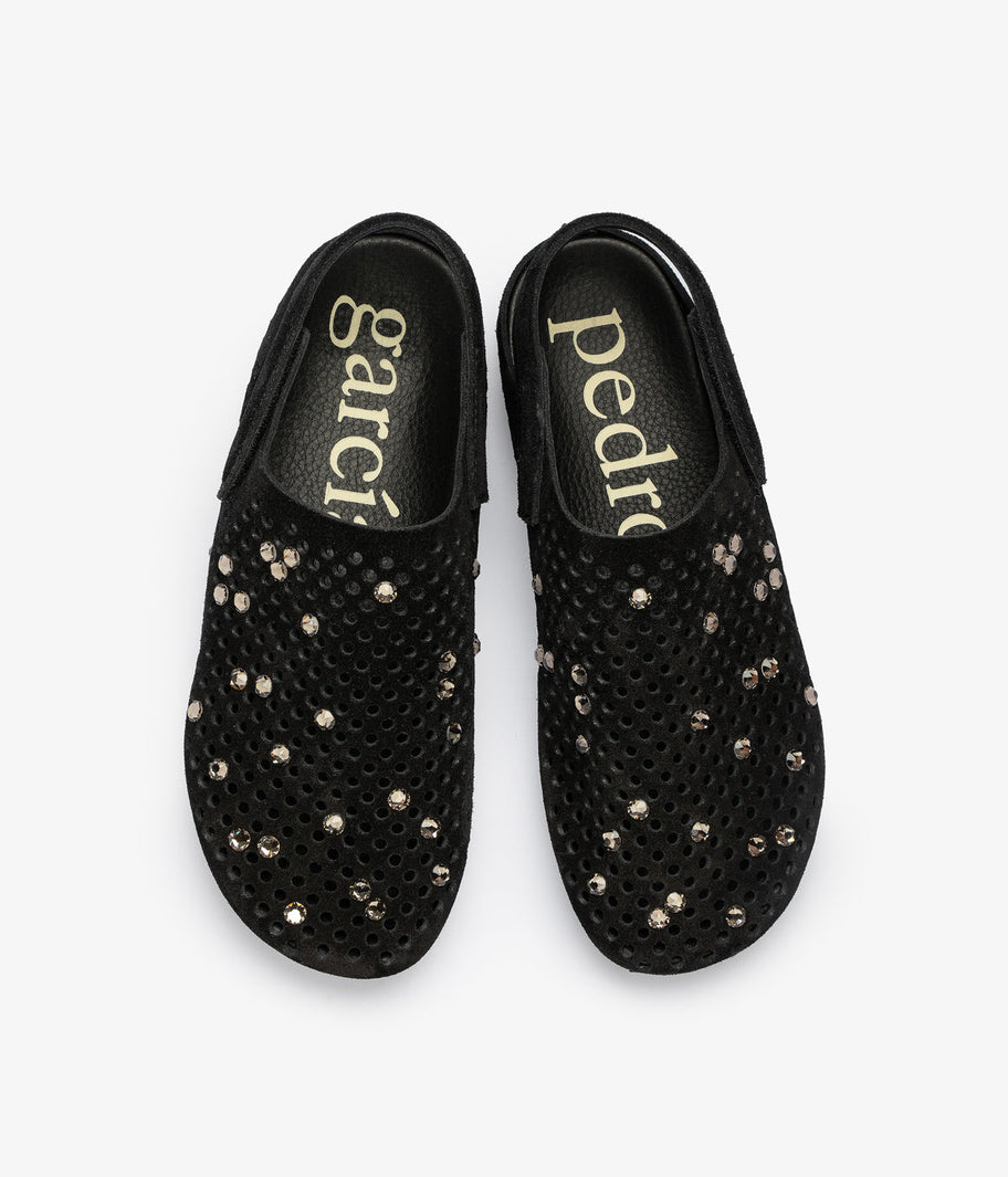 clog black suede crystal velcro closure bely aw25 pedro garcia 4