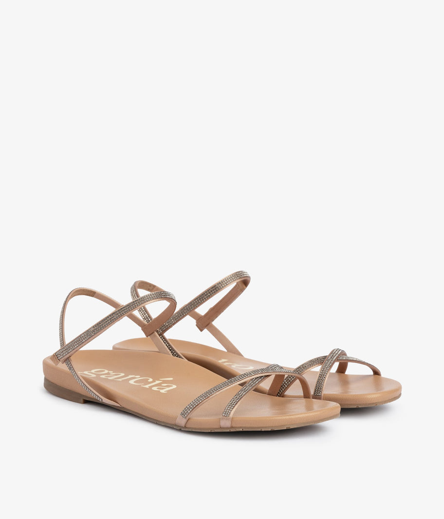 flat sandal strappy crystals leather beige bambina aw25 pedro garcia 2