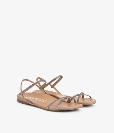 flat sandal strappy crystals leather beige bambina aw25 pedro garcia 2