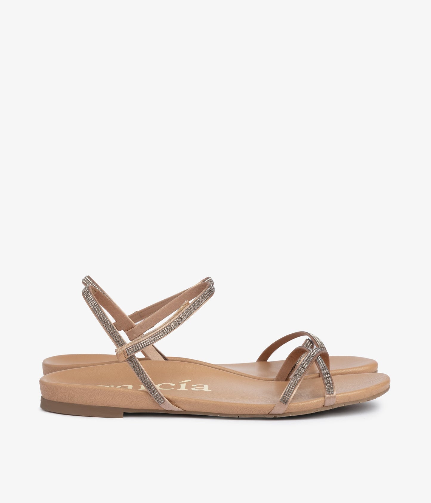 flat sandal strappy crystals leather beige bambina aw25 pedro garcia 3