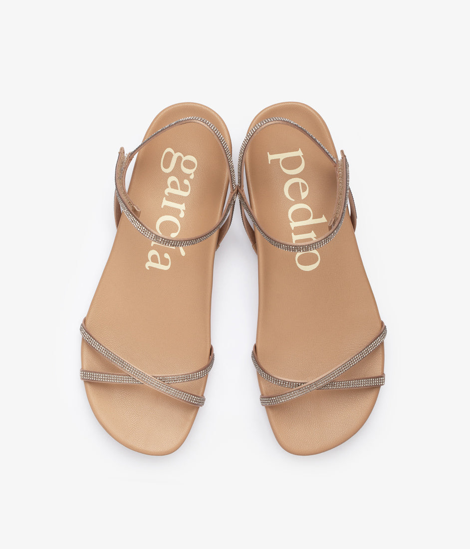 flat sandal strappy crystals leather beige bambina aw25 pedro garcia 4