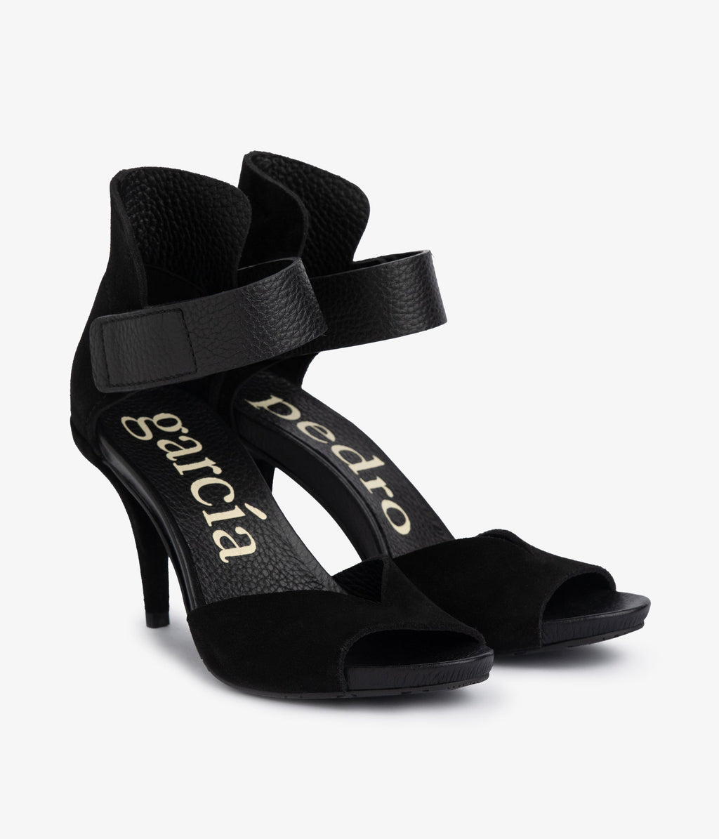 high heel sandal velcro closure black suede yoanna aw25 pedro garcia 1