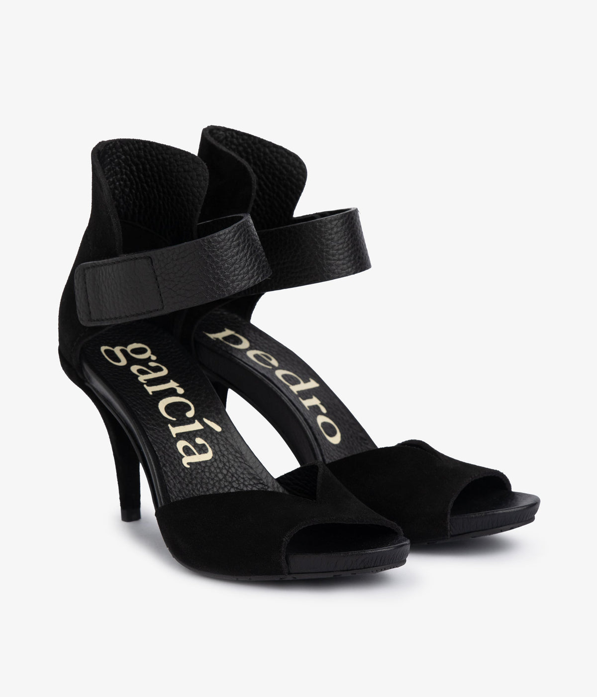 high heel sandal velcro closure black suede yoanna aw25 pedro garcia 1