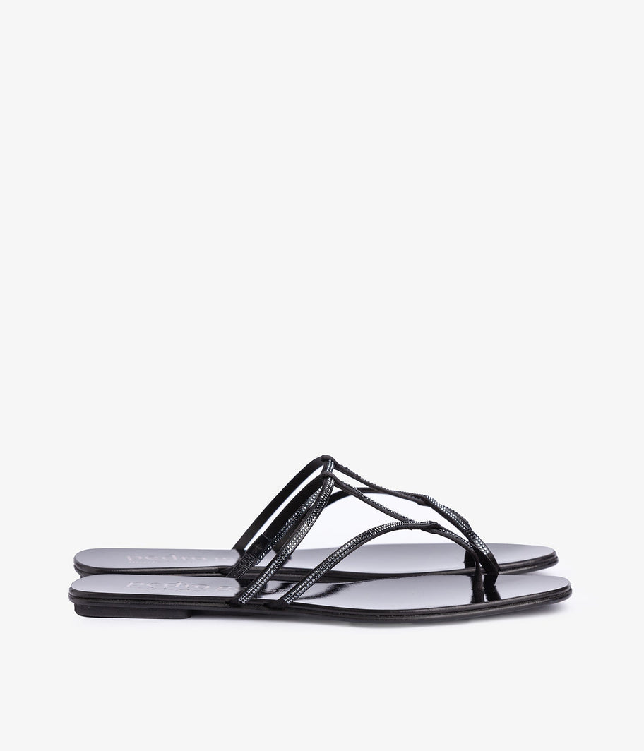 pedro garcia flip flop crystal satin black sandal ess 1