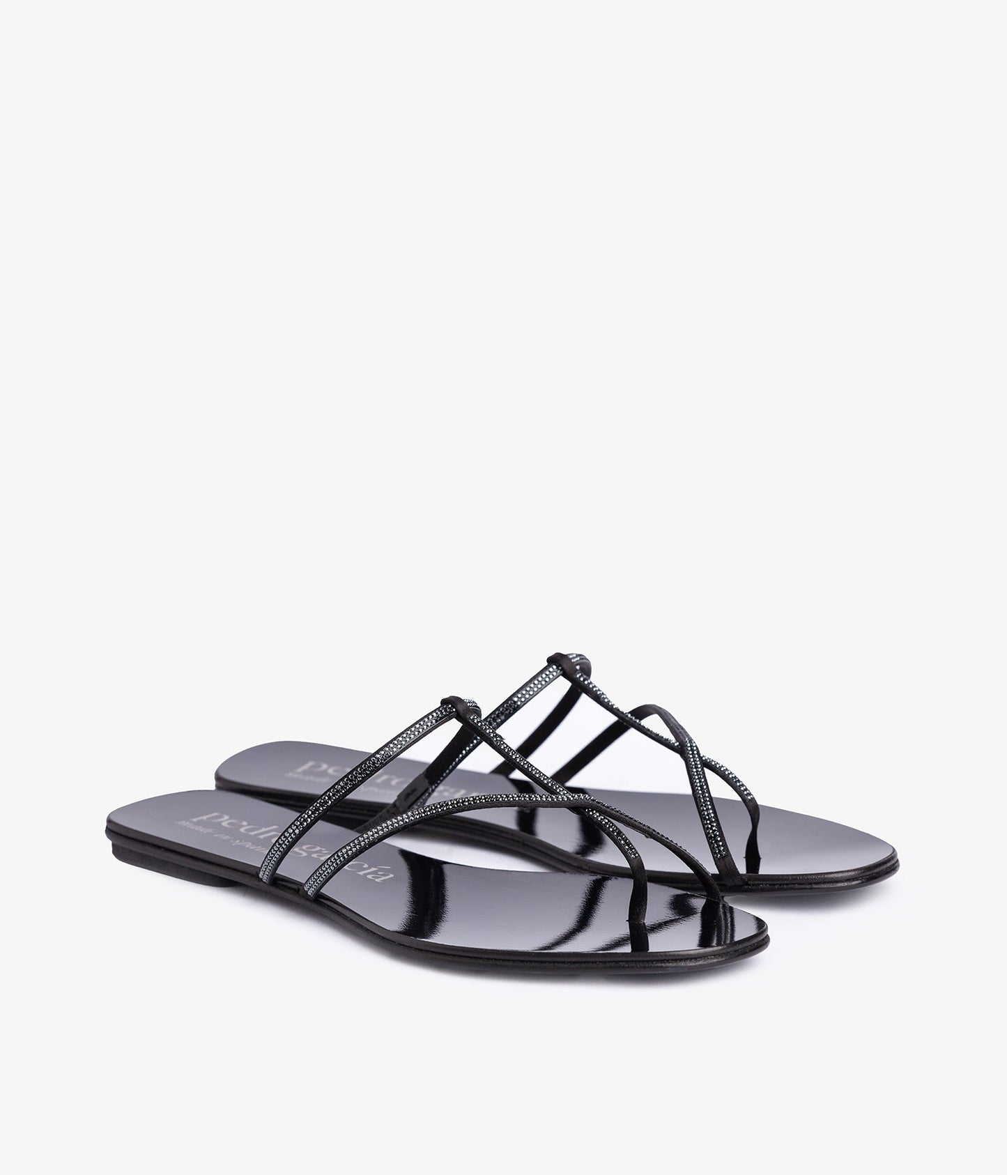 pedro garcia flip flop crystal satin black sandal ess 2