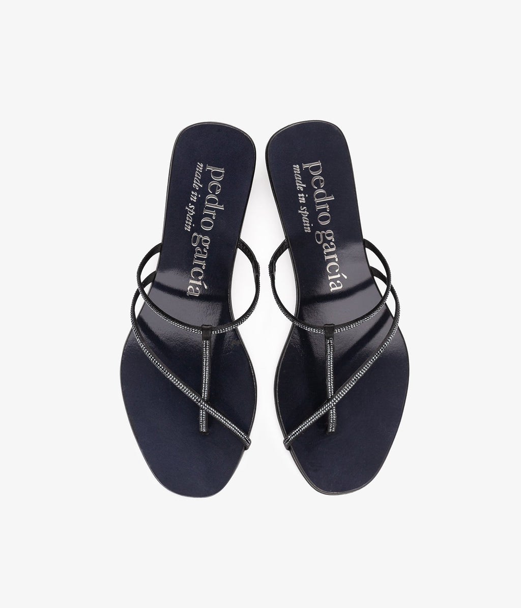 pedro garcia flip flop crystal satin black sandal ess 3