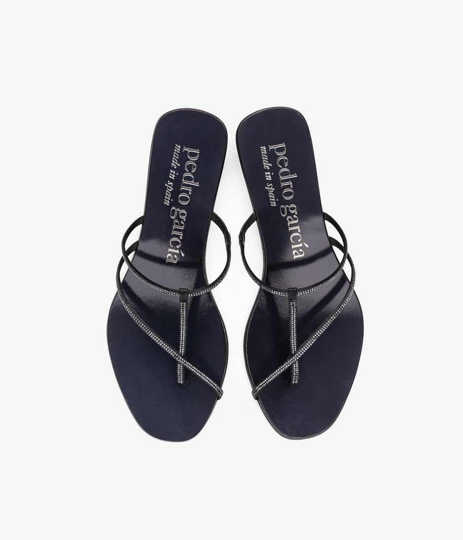 pedro garcia flip flop crystal satin black sandal ess 3