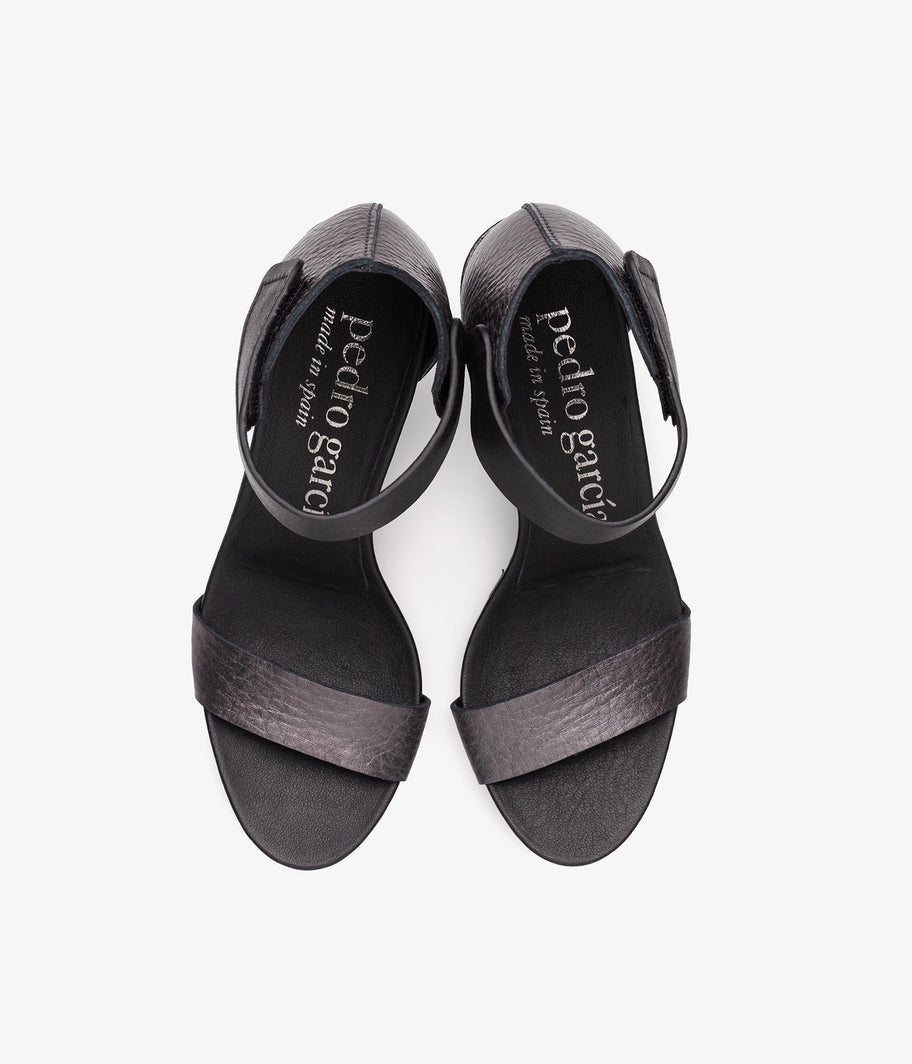 pedro garcia midi heel sandal metallic black winka ess 1