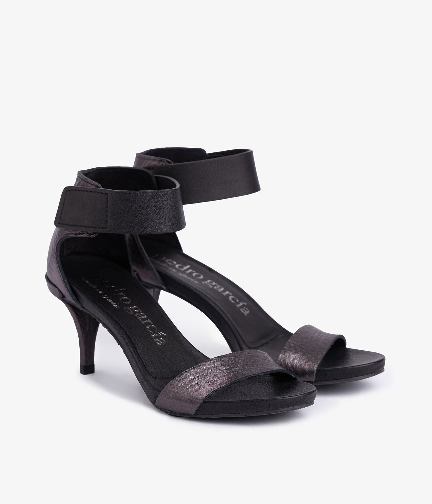 pedro garcia midi heel sandal metallic black winka ess 2