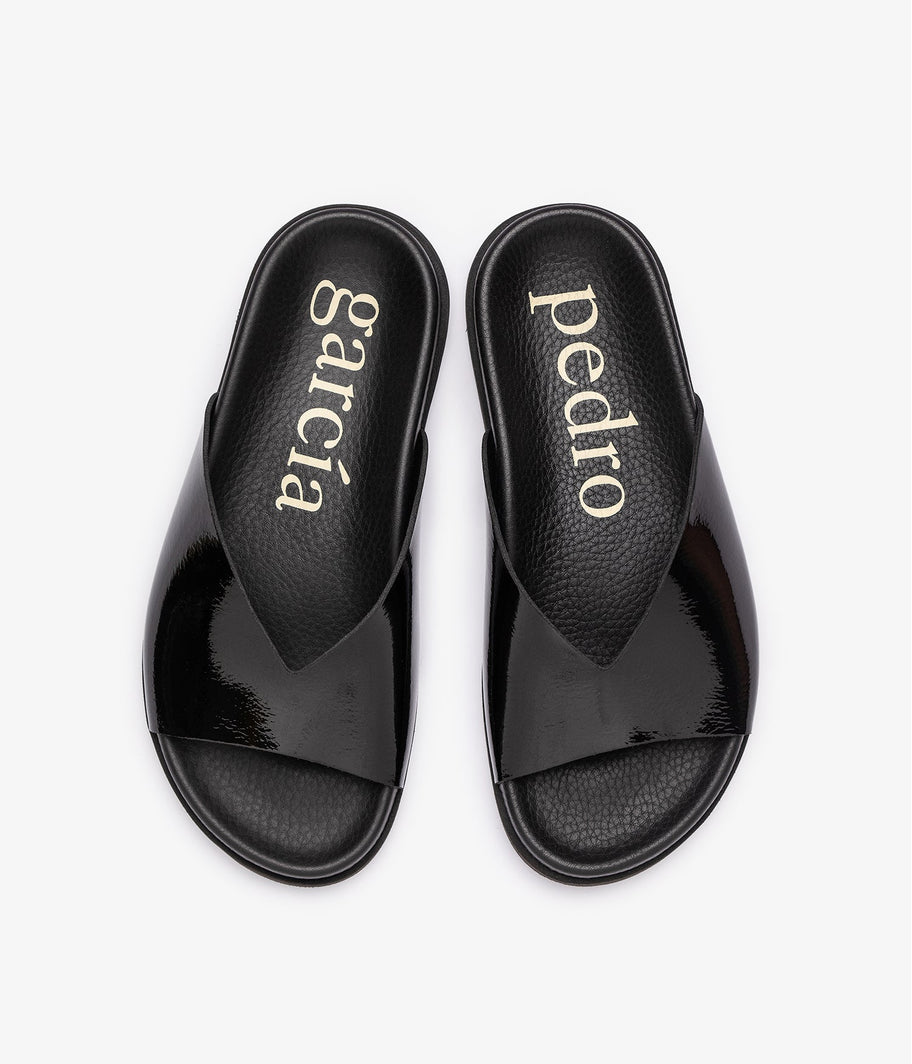 pedro garcia slide black patent leather 3