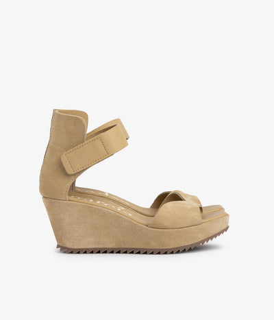 wedge sandal velcro closure beige suede fareny aw25 pedro garcia 1