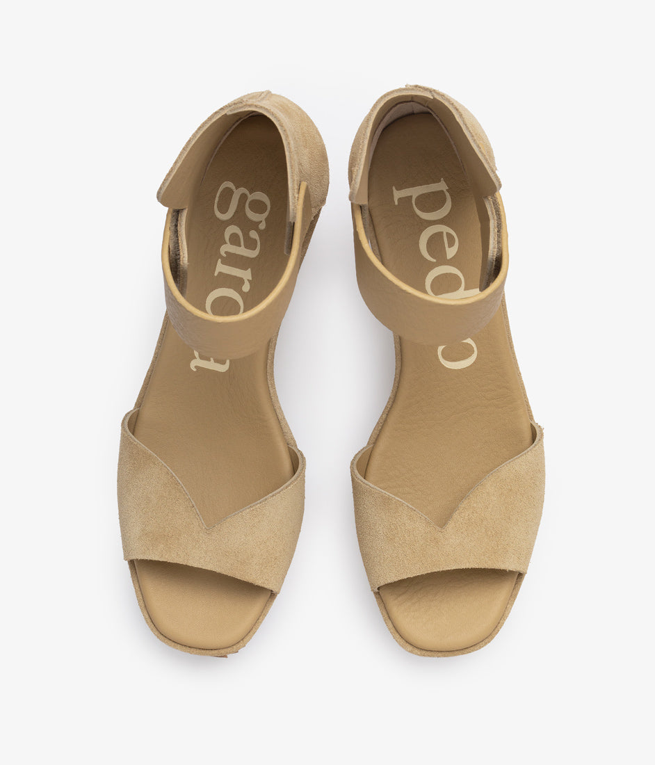 wedge sandal velcro closure beige suede fareny aw25 pedro garcia 4