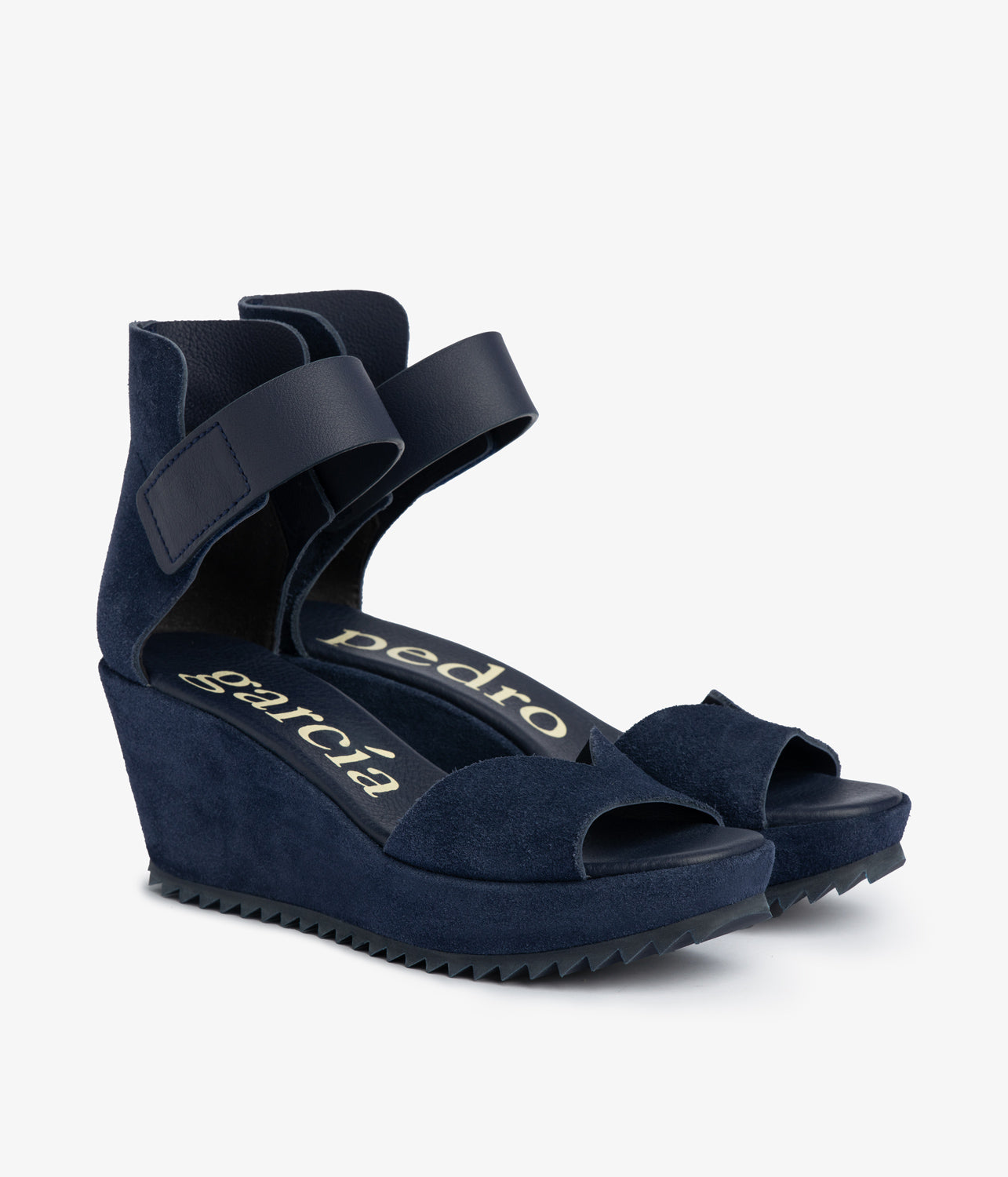 wedge sandal velcro closure blue suede fareny aw25 pedro garcia 1