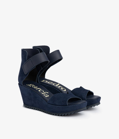 wedge sandal velcro closure blue suede fareny aw25 pedro garcia 1