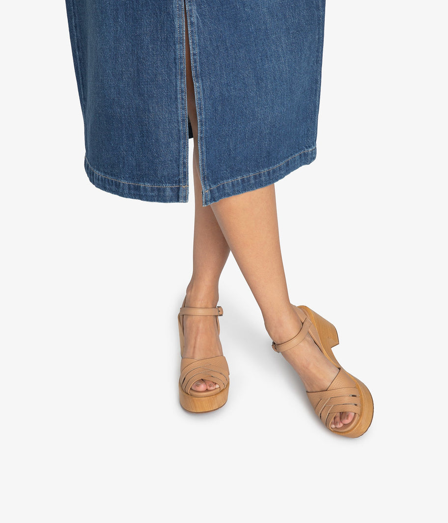 wood wedge velcro closure daya leather beige aw25 pedro garcia 2