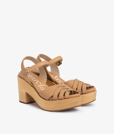 wood wedge velcro closure daya leather beige aw25 pedro garcia 1