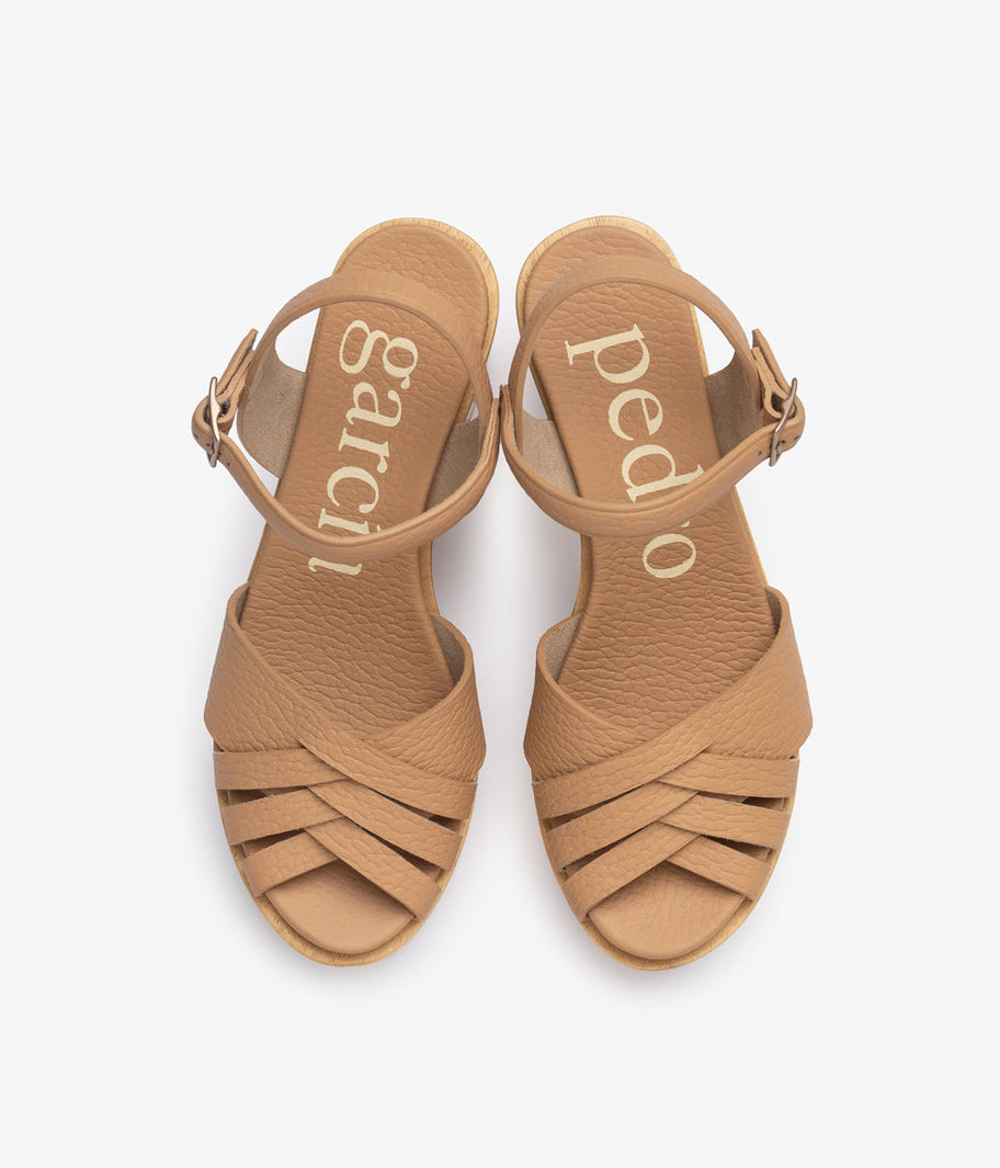 wood wedge velcro closure daya leather beige aw25 pedro garcia 4